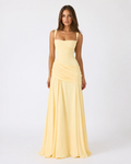 Vestido maxi mujer con escote cuadrado y drapeado lateral
