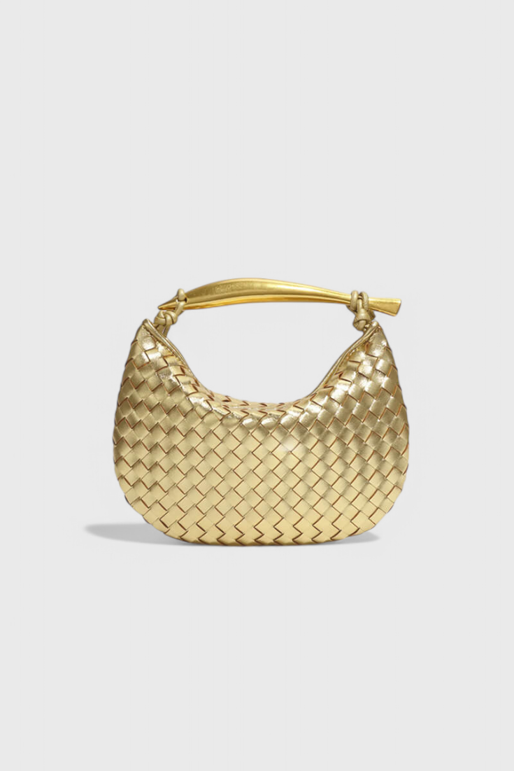 Bolso dorado mujer elegante tejido – bolso mini lujo con asa metálica