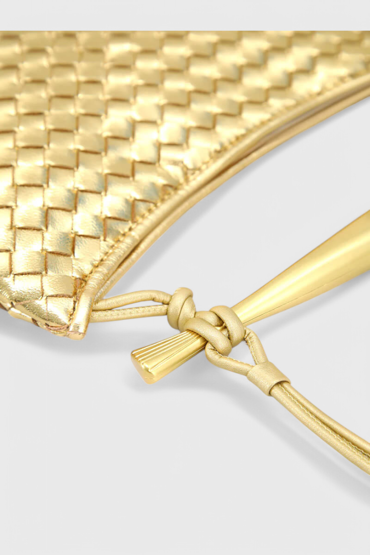 Bolso dorado mujer elegante tejido – bolso mini lujo con asa metálica