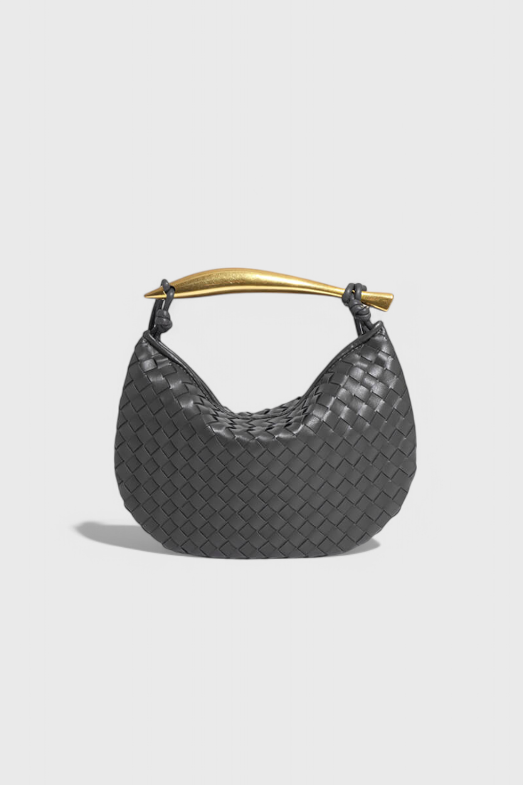 Bolso dorado mujer elegante tejido – bolso mini lujo con asa metálica