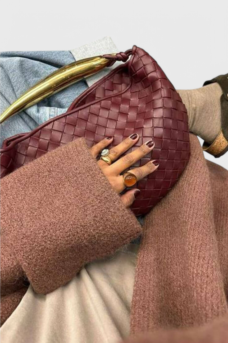 Bolso dorado mujer elegante tejido – bolso mini lujo con asa metálica