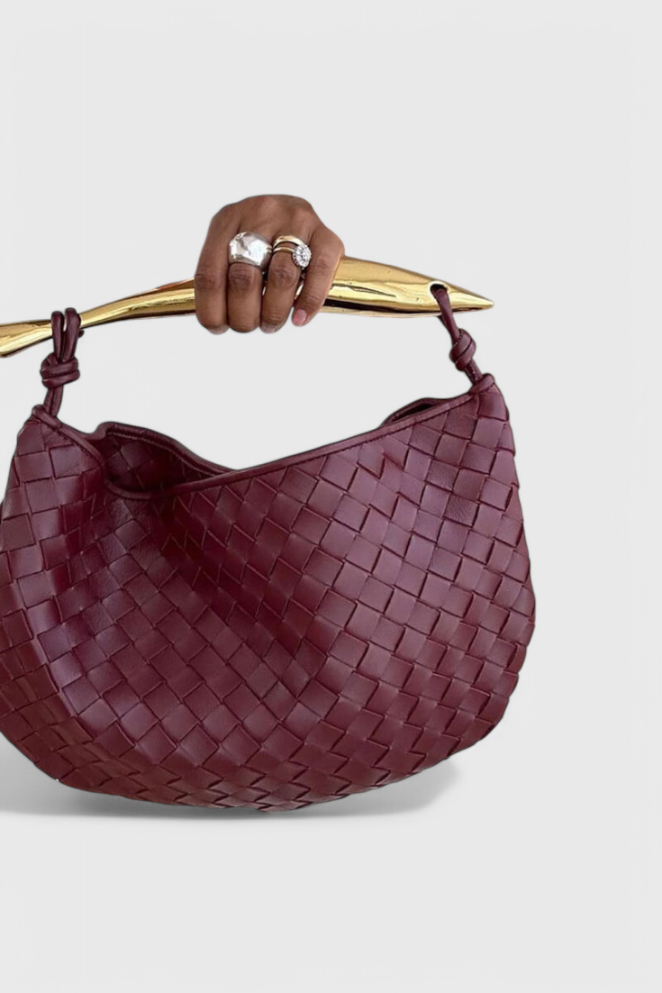 Bolso dorado mujer elegante tejido – bolso mini lujo con asa metálica