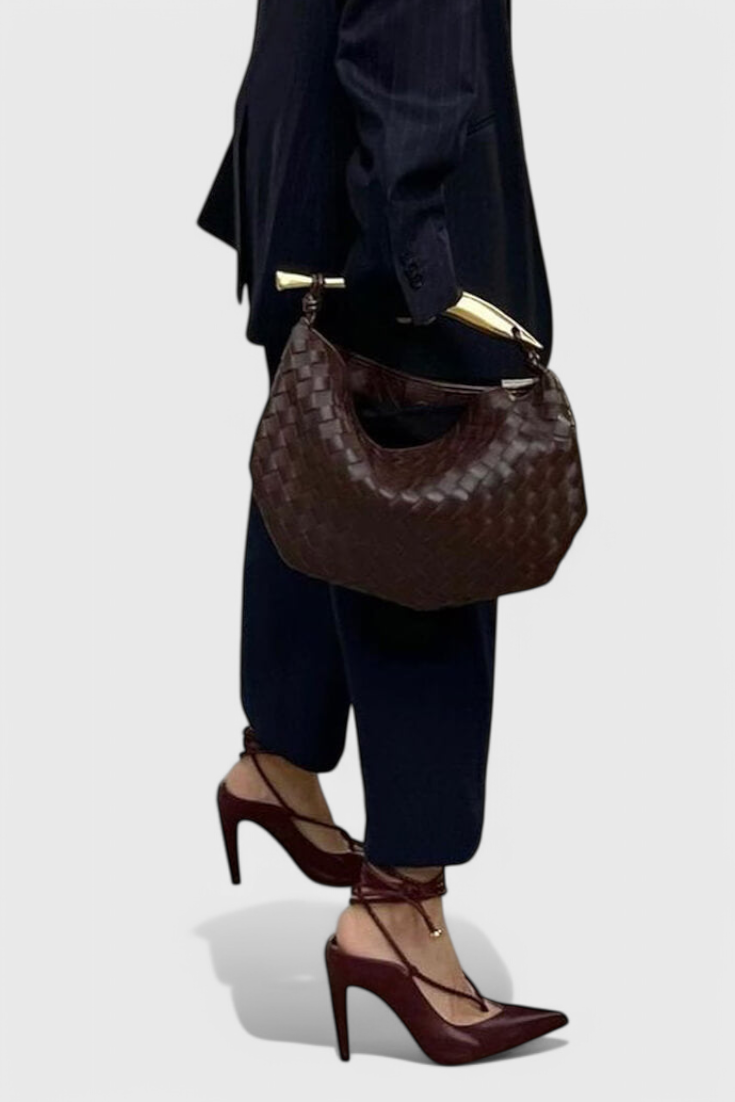 Bolso dorado mujer elegante tejido – bolso mini lujo con asa metálica
