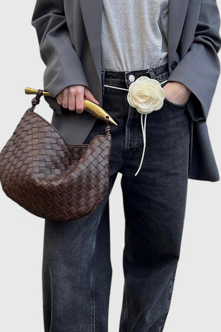 Bolso dorado mujer elegante tejido – bolso mini lujo con asa metálica
